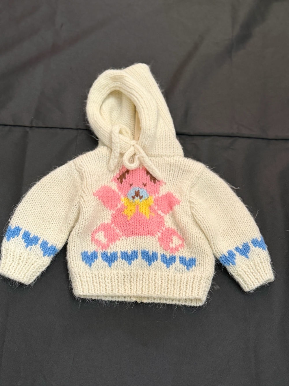 Vintage 1988 Mine Alone Macy’s Baby Hooded Knit Sweater Back Zip 3-6M